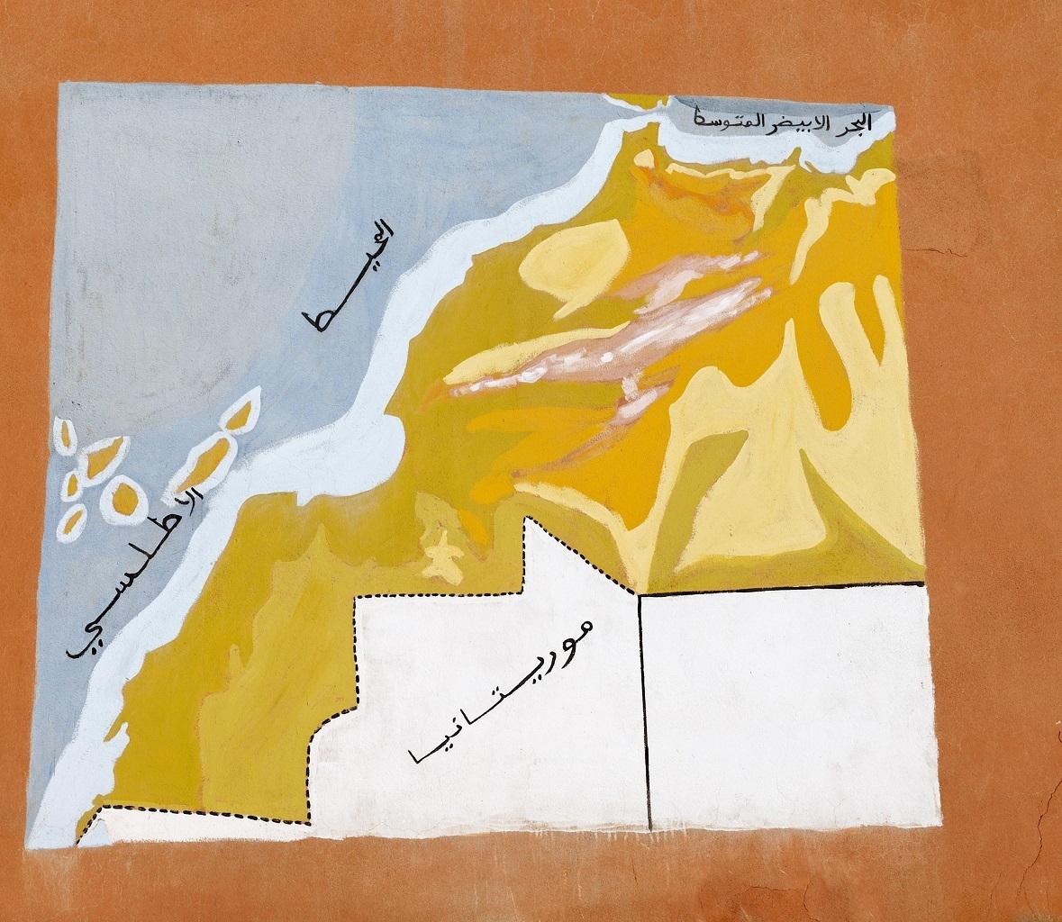 Рисунок на стене с изображением карты Марокко, включающей в себя Западную Сахару.