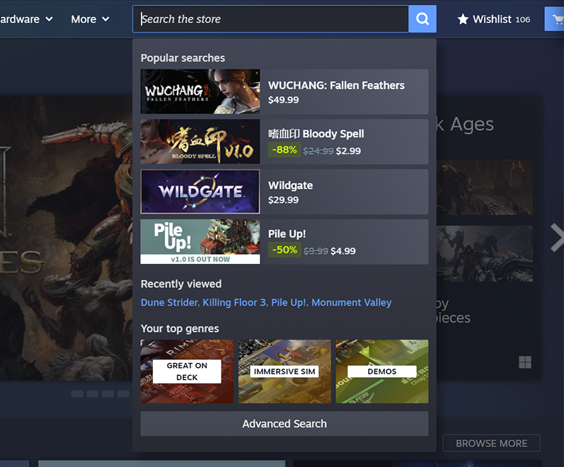 Обновленный интерфейс магазина Steam.