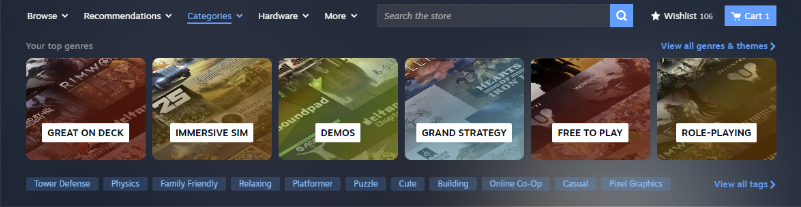 Обновленный интерфейс магазина Steam.