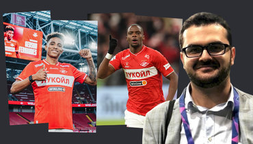 Футболисты «Спартака» Жедсон Фернандеш, Кристофер Мартинс и комментатор Эльвин Керимов