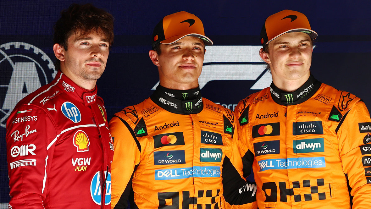 Автогонщики Шарль Леклер, Ландо Норрис и Оскар Пиастри
