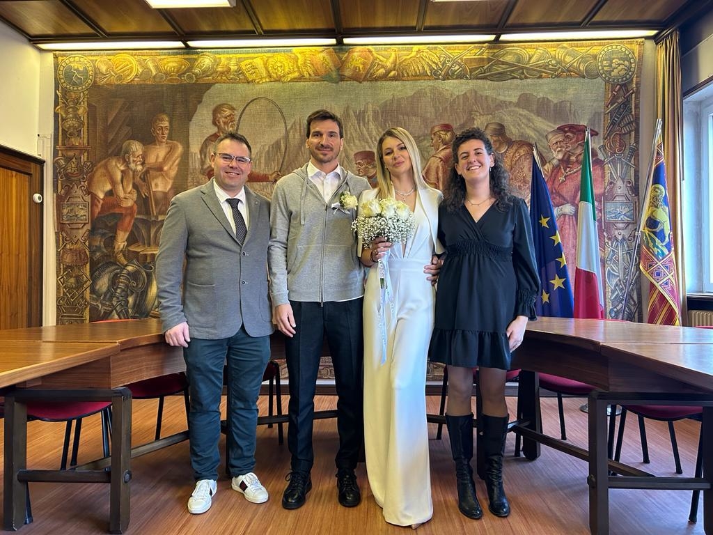 Фабрицио Фонтаниве, Николай Жердев, Мария Кириленко и Мара Томе во время церемонии бракосочетания.