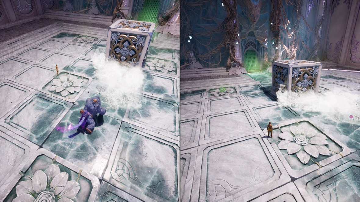 Классический вид головоломки с кубом в Split Fiction.