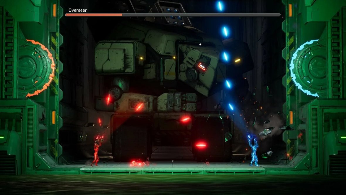 Сражение с боссом-роботом в мире Мио.