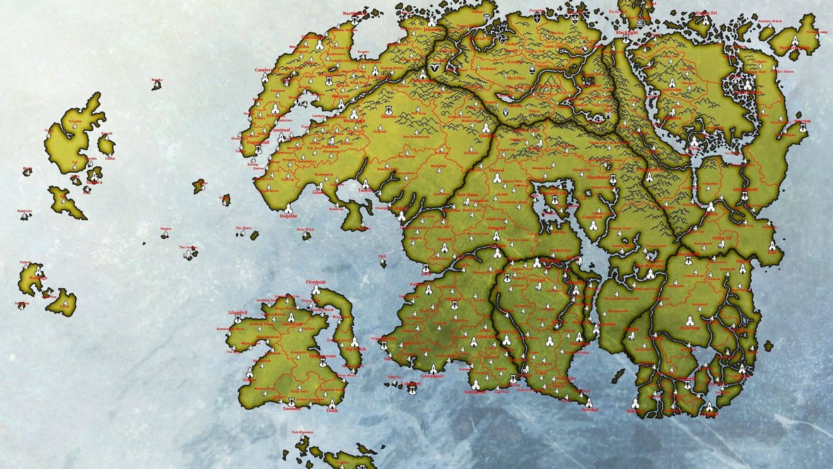 Полная карта Тамриэля из Scrolls V Skyrim.