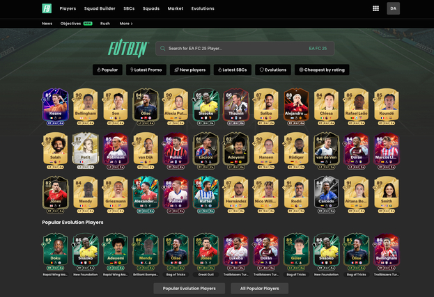 Главная страница Futbin.