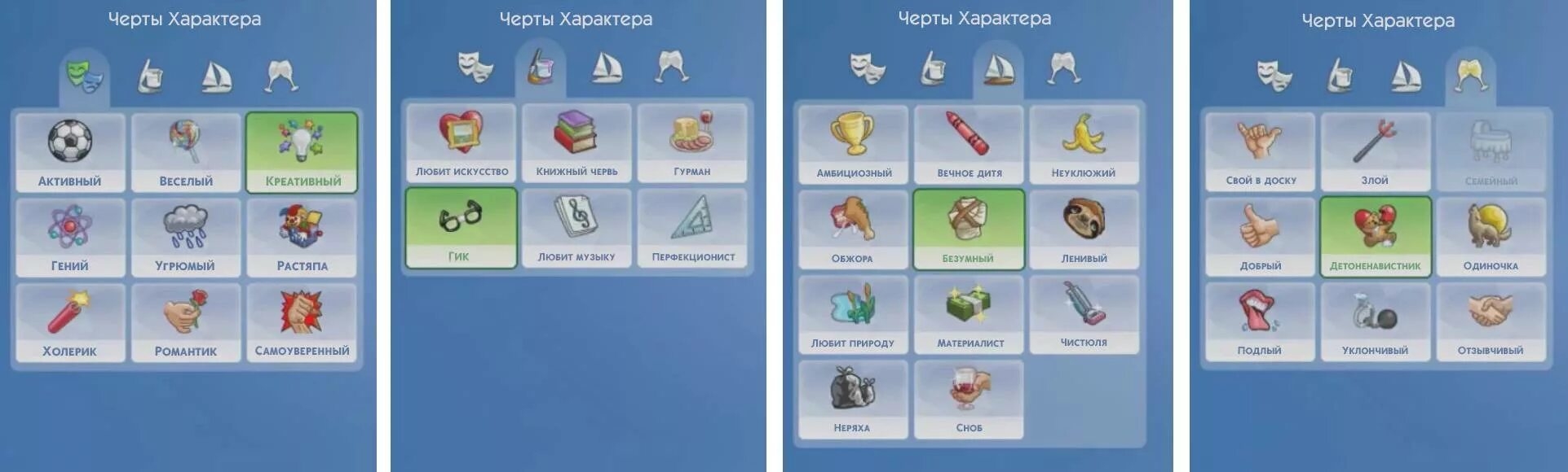 Базовый набор черт характера в Симс 4.