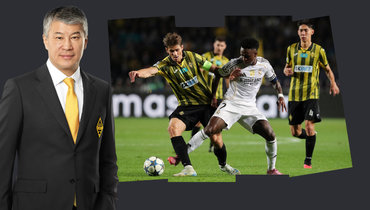 Кайрат Боранбаев, защитник «Кайрата» Александр Мартынович и нападающий «Реала» Винисиус.