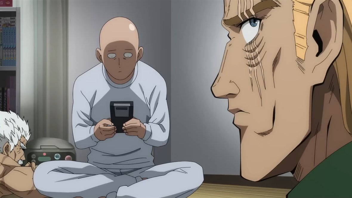 Кадр из аниме «Ванпанчмен», реж. Синго Нацумэ, Есукэ Хатта, Нобухиро Муто и др., TV Tokyo, Shueisha, J.C. Staff