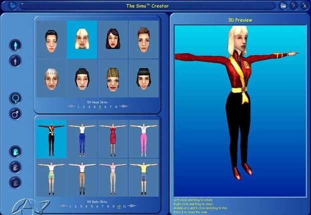 Окно создания персонажа игры The Sims I.