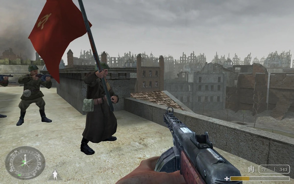 Солдаты с советским флагом в игре Call of Duty.