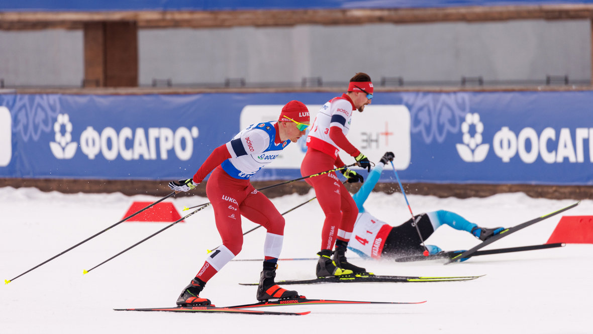 Александр Большунов, Константин Тиунов и Андрей Парфенов.