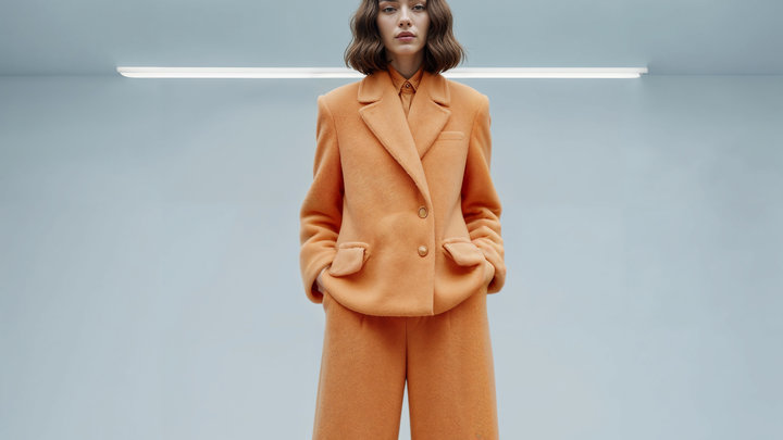 Девушка в оранжевом костюме