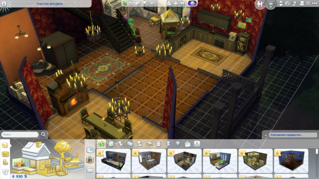 Интерфейс режима строительства в игре The Sims 4.