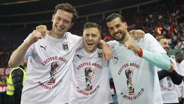 Футболисты сборной Австрии празднуют выход на ЧМ-2026.