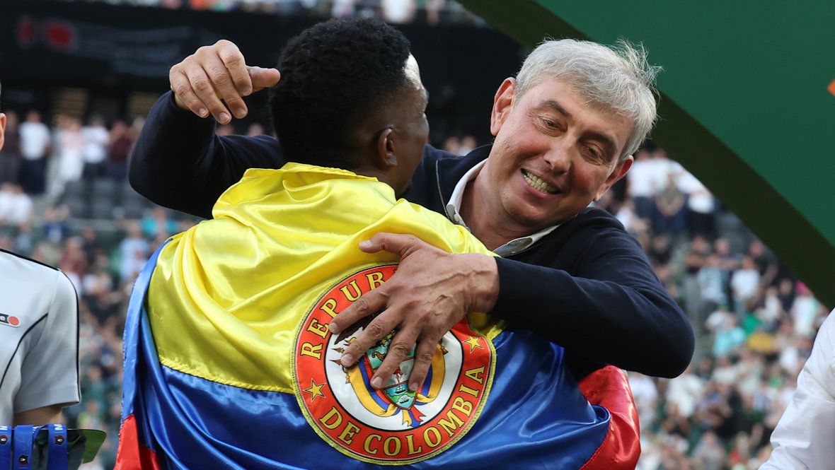 Джон Кордоба и Сергей Галицкий после чемпионства «Краснодара» в 2025 году.