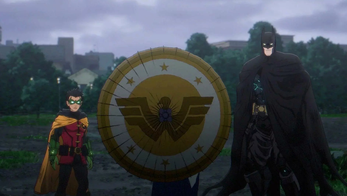 Кадр из аниме «Бэтмен-ниндзя против Лиги якудза», реж. Такаги Синдзи, Мидзусаки Дзюмпэй, Kamikaze Douga