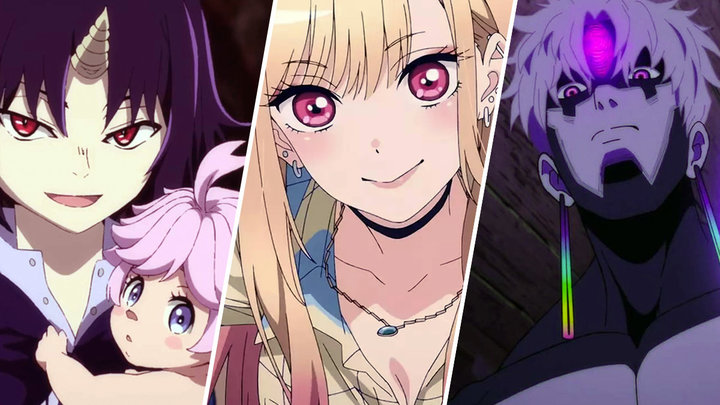 Кадры из аниме «Клеватесс: Король демонических зверей, младенец и герой-нежить», реж. Тагути Киетака,"Эта фарфоровая кукла влюбилась», реж. Синохара Кэйсукэ, «Дандадан», реж. Ямасиро Фуга