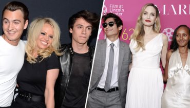 Памела Андерсон и Анджелина Джоли со своими детьми.