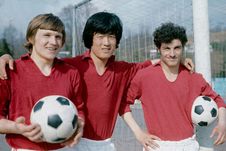 1975 год. Лидеры "Пахтакора" - Владимир ФЕДОРОВ, Михаил АН и Василис ХАДЗИПАНАГИС (слева направо). Фото "Спортархив".