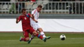 Пятница. Яблонец-над-Нисой. Чехия - Россия - 0:2. После гостевой победы россияне имеют прекрасные шансы впервые за 20 лет выступить в финальном этапе континентального первенства. Фото РФС.