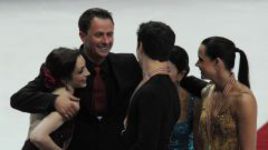 Апрель 2011 года. Москва. Чемпионат мира. (Слева направо): Мэрил ДЭВИС, Игорь ШПИЛЬБАНД, Скотт МОИР, Майя ШИБУТАНИ, Тесса ВИРТУ. Со своими бывшими подопечными тренер, по его словам, до сих пор сохраняет теплые отношения.