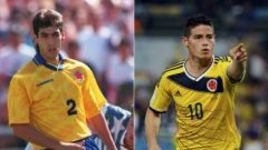 Два лидера сборной Колумбии: образца ЧМ-1994 - Андрес ЭСКОБАР (слева) и нынешний - Джеймс РОДРИГЕС.