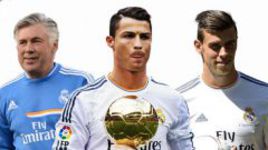 Слева направо: Карло АНЧЕЛОТТИ, КРИШТИАНУ РОНАЛДУ и Гарет БЭЙЛ.