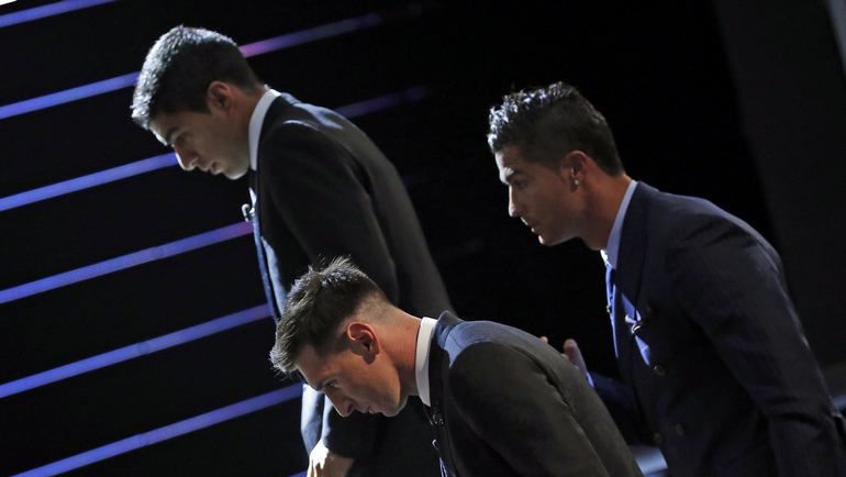 Луис СУАРЕС, Лионель МЕССИ и Криштиану РОНАЛДУ. Фото AFP