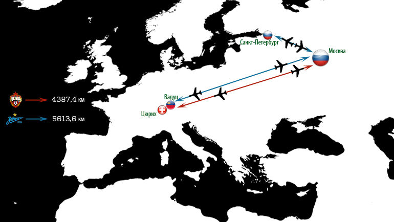 Карта перелетов игроков ЦСКА и