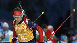 22 февраля 2014 года. Сочи. Дмитрий МАЛЫШКО в ходе победной для сборной России эстафеты 4х7,5 км.