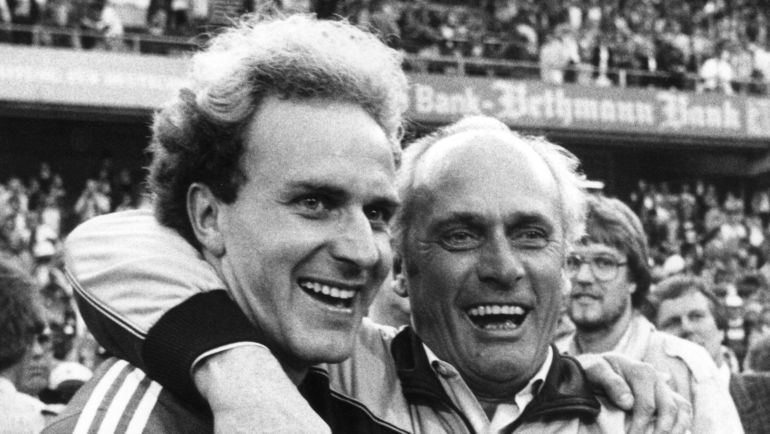 31 мая 1984 года. Франкфурт-на-Майне. Карл-Хайнц РУММЕНИГГЕ (слева) и Удо ЛАТТЕК. Фото AFP