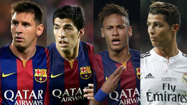 Слева направо: Лионель МЕССИ, Луис СУАРЕС, НЕЙМАР и КРИШТИАНУ РОНАЛДУ.