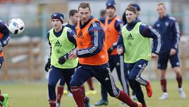 Сегодня. Краснодар. Первая тренировка сборной России перед игрой против Португалии прошла в полностью закрытом режиме.