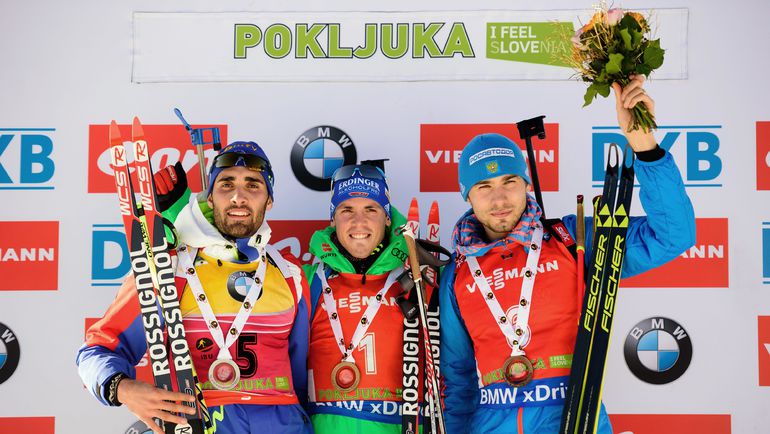 Сегодня. Поклюка. Призеры гонки преследования - Мартен ФУРКАД, Симон ШЕМП, Антон ШИПУЛИН (слева направо). Фото AFP Сегодня. Поклюка. Призеры гонки преследования - Мартен ФУРКАД, Симон ШЕМП, Антон ШИПУЛИН (слева направо). Фото AFP