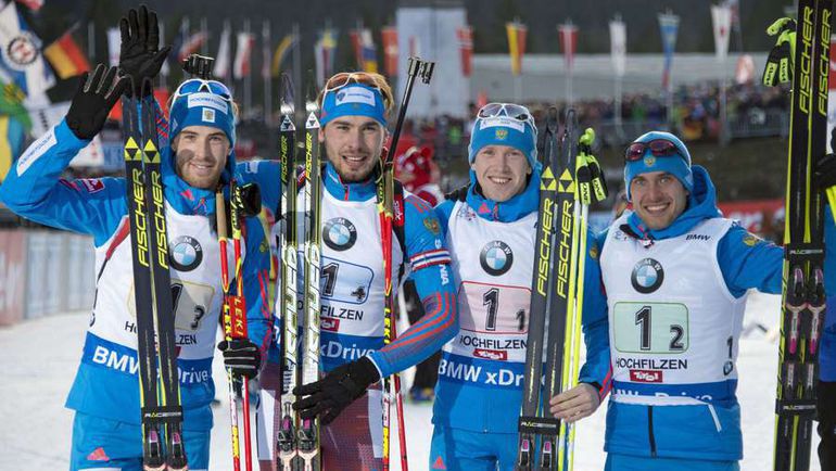 13 декабря. Хохфильцен. Дмитрий МАЛЫШКО, Антон ШИПУЛИН, Алексей ВОЛКОВ и Евгений ГАРАНИЧЕВ. Фото AFP 13 декабря. Хохфильцен. Дмитрий МАЛЫШКО, Антон ШИПУЛИН, Алексей ВОЛКОВ и Евгений ГАРАНИЧЕВ. Фото AFP