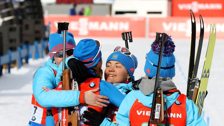 Женская сборная России по биатлону. Фото AFP Женская сборная России по биатлону. Фото AFP