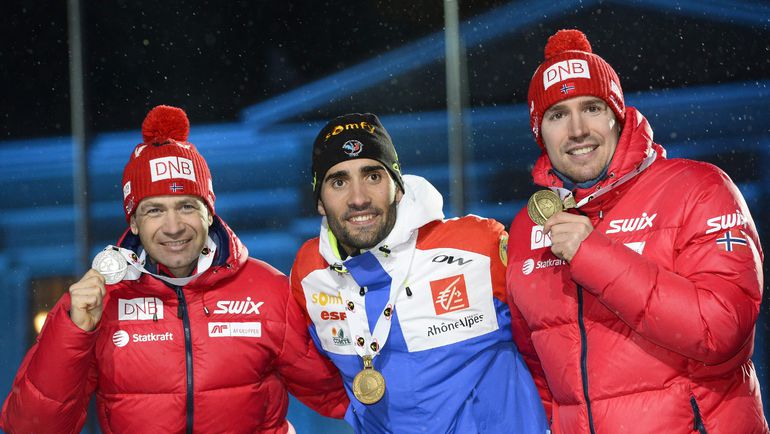 Оле Эйнар БЬОРНДАЛЕН (слева) в 42 года завоевал 42-ю медаль чемпионатов мира. Фото AFP Оле Эйнар БЬОРНДАЛЕН (слева) в 42 года завоевал 42-ю медаль чемпионатов мира. Фото AFP