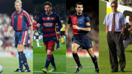 Роналд КУМАН, Лионель МЕССИ, Хосеп ГВАРДЬОЛА и Йохан КРОЙФ.