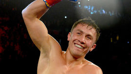 23 апреля. Лос-Анджелес. Геннадий ГОЛОВКИН празднует победу над Домиником Уэйдом.