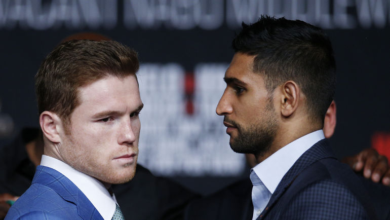 Саул АЛЬВАРЕС (слева) и Амир ХАН на пресс-конференции перед боем. Фото REUTERS Саул АЛЬВАРЕС (слева) и Амир ХАН на пресс-конференции перед боем. Фото REUTERS