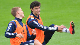 Май 2014 года. Москва. Александр КОКОРИН и Юрий ЖИРКОВ (справа) на тренировке сборной России.