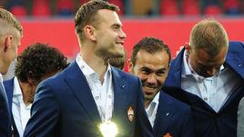 Сегодня. Москва. Футболисты ЦСКА на встрече с болельщиками и награждении золотыми медалями.