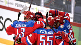 Сегодня. Хельсинки. Россия - Финляндия - 5:1. Национальная команда России празднует победу.