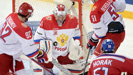 Сегодня. Хельсинки. Чехия - Россия - 0:3. Илья СОРОКИН совершает очередной сэйв.