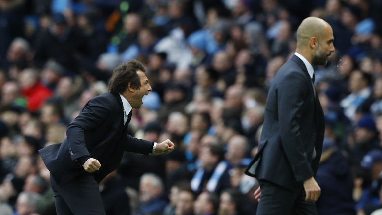 Эмоции Антонио КОНТЕ (слева) и Хосепа ГВАРДЬОЛЫ. Фото REUTERS Эмоции Антонио КОНТЕ (слева) и Хосепа ГВАРДЬОЛЫ. Фото REUTERS