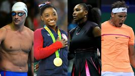 Райан ЛОХТЕ, Симона БАЙЛЗ, Серена УИЛЬЯМС и Рафаэль НАДАЛЬ.