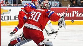 Сегодня. Торонто. Россия - Словакия - 2:0. Голкипер россиян Илья САМСОНОВ.