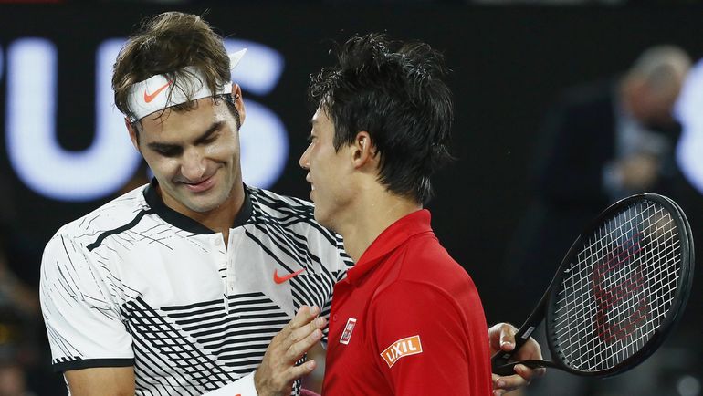 Роджер ФЕДЕРЕР (слева) и Кеи НИШИКОРИ. Фото REUTERS Роджер ФЕДЕРЕР (слева) и Кеи НИШИКОРИ. Фото REUTERS