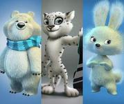 Белый мишка, Леопард Барсик и Зайка - три талисмана Сочи-2014. Изображение предоставлено Оргкомитетом "Сочи 2014".